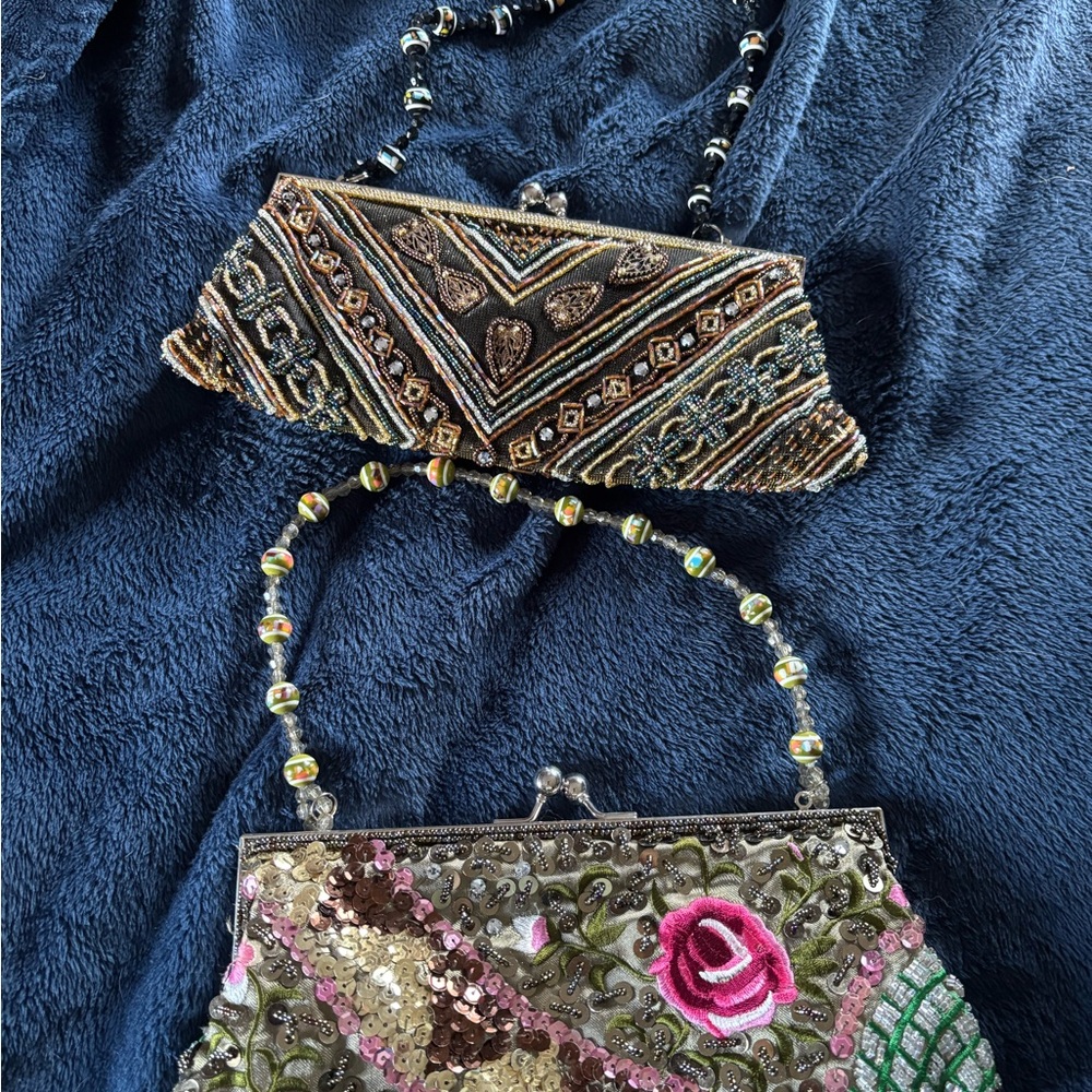 Elegant Beaded Clutch and Floral Handbag Set